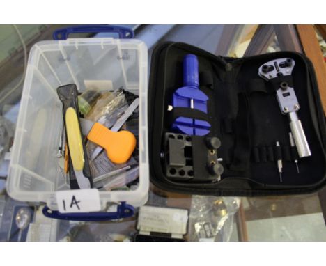 Box of watch tools etc