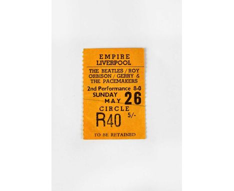 THE BEATLES; a single ticket stub from the Empire featuring The Beatles, Roy Orbison, Gerry &amp; The Pacemakers, Sunday May 
