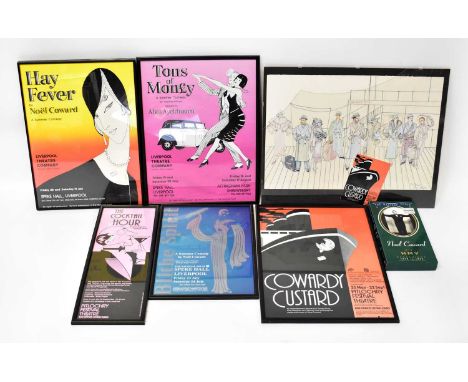NOEL COWARD; five framed theatre posters, together with a watercolour and pencil sketch of the costumes worn in the productio