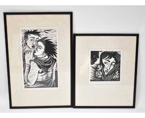 † PHYLLIS MAHON (20th century); pair of screenprints 'The Secret Lover' limited edition no. 4/20, 31 x 28cm, and 'The Lovers'