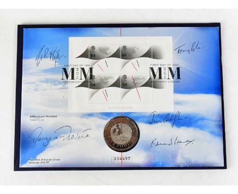 BRITISH POLITICS; a limited edition first day coin cover, with 1999 £5 coin, bearing the signatures of John Major, Margaret T