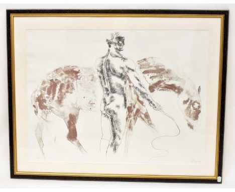 † DAME ELISABETH FRINK RA (1930-1993); limited edition lithograph 1971, 'Man and Horse III', no. 67/70, signed Frink lower ri