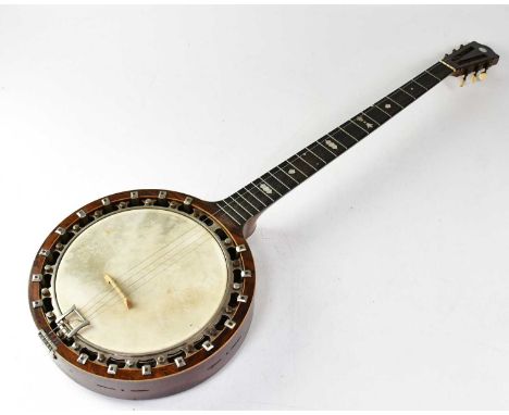 An early 20th century five-string rosewood cased banjo with mother-of-pearl inlay, by A. D. Windsor, The New Windsor, brass l