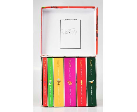 J. K. ROWLING; a boxed part set of the Harry Potter series, comprising six books, with author's signature to bookplate to inn