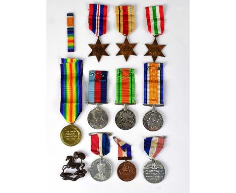 A group of medals and related ephemera, comprising a WWI Victory Medal and a 1914-1918 War Medal, both awarded to15200 Sjt. R