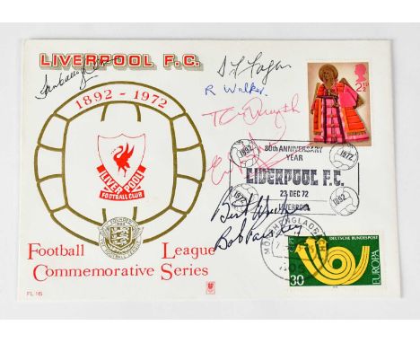 LIVERPOOL FC; a first day cover, bearing signatures of J. Fagan, R. Walker, Bob Paisley, Ian Callaghan, etc.Condition Report: