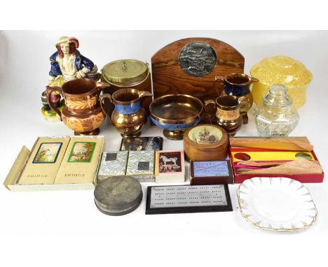 A collectors' lot to include a vintage parasol, a pipe rack, a Staffordshire flatback figure, two Continental porcelain figur