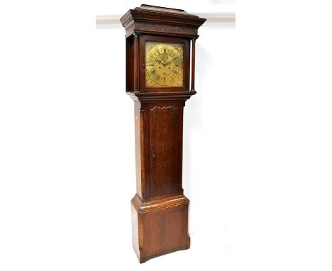S. WHALLEY, MANCHESTER; a Georgian oak cased eight-day longcase clock, the 13" brass dial with rolling moon phase and subsidi