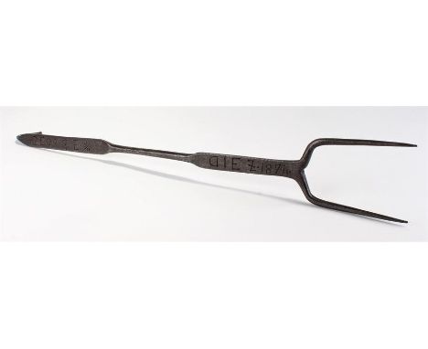 19th Century circa 1874 named and dated flesh fork, with a hook end, named to to the top George, the lower section dated 1874