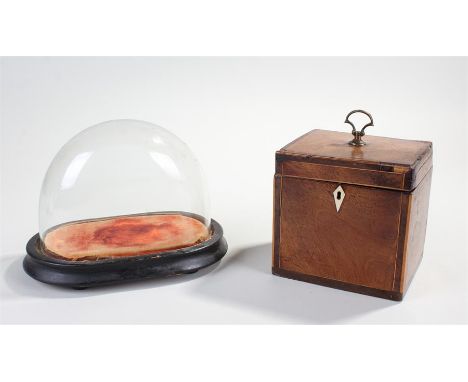 George III boxwood strung tea caddy, the swivel handle above a hinged lid enclosing storage space, ivory escutcheon, 12.5cm h