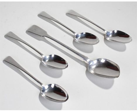 Set of four George III silver table spoons, London 1813, maker possibly Thomas Dicks, together with a silver Victorian bastin