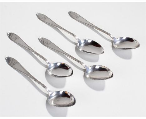 Set of five Westerbom silver dessert spoon, marked 830, with bright cut handles, total weight 3.5oz (5)