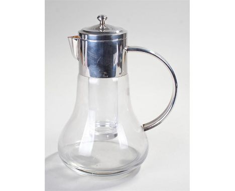 Asprey pitcher, the silver plated signed top with internal ice tube, 24cm high