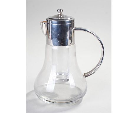 Asprey pitcher, the silver plated signed top with internal ice tube, 24cm high