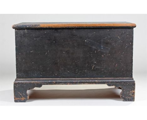 19th Century painted pine blanket box, the rectangular lid enclosing storage space above bracket feet, 100cm x 46cm x 62cm