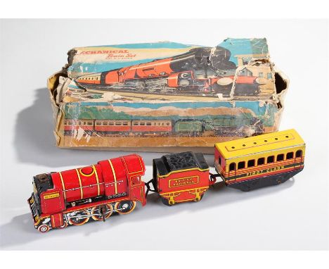 Brimtoy Mechanical Train Set, with Britannia engine, tender and track, boxed, box AF