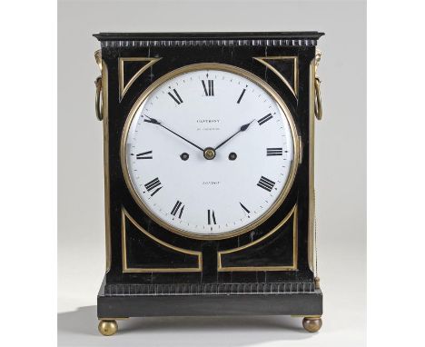 Regency ebonised bracket clock, Ganthony 83 Cheapside London, the rectangular case with inside brass beaded brackets, the sid