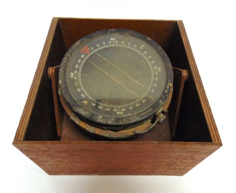 NAUTICALIA - A SHIP'S COMPASS  Type P4A, serial no.23846T, gimbal mounted in a plywood box.