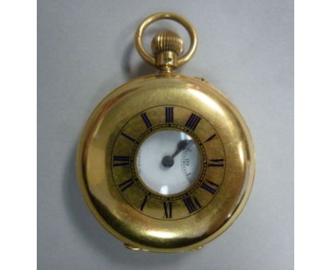 An 18ct gold cased half hunter pocket watch, the keyless movement inscribed 'J.W Benson... to H.M the late Queen' No. 4585 fa