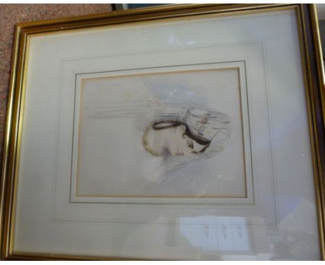 Early 20thC Eastern European School - a portrait, a young woman with plaited hair, wearing a veil  watercolour  8'' x 6'' in 