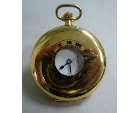 An 18ct gold cased half hunter pocket watch, the keyless movement, stamped S&Co, faced by a blue enamelled outer Roman dial a