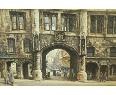 Albert H. Findley (1880-1975) watercolour, view of Stonebow Gate, Lincoln, framed and glazed. H.51 W.56cm. 