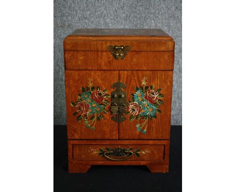 A vintage hand decorated jewellery box. H.39 W.28 D.21cm. 