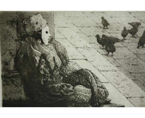 Wilfred Fairclough (1907 - 1996), etching, 'a Venice clown', signed in pencil, framed and glazed. H.35 W.39cm. 