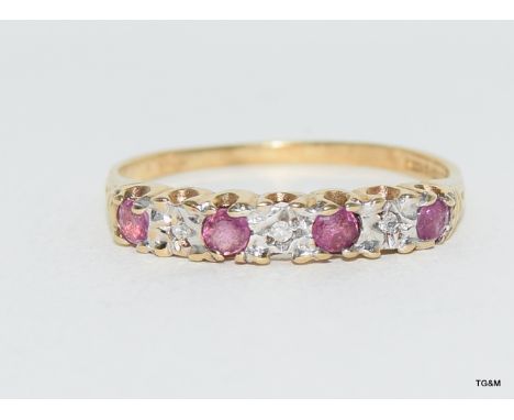 9ct gold ladies ruby diamond ring size O/P