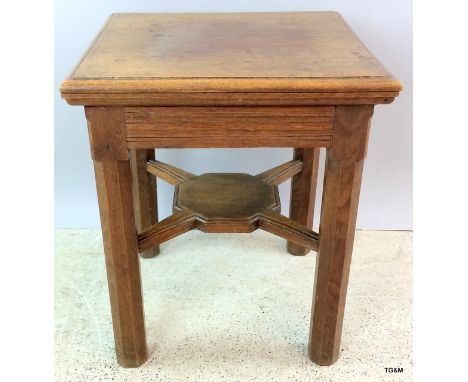 Oak lamp table with fitted under stretcher on hexagonal legs 65 x 50 x 50cm