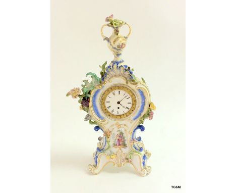 A Meissen hand painted porcelain clock 33cm high