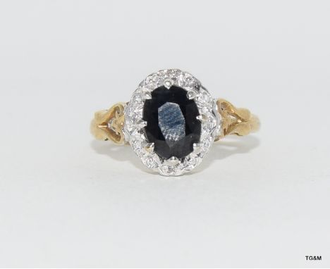 9ct gold Ladies sapphire and diamond ring size M