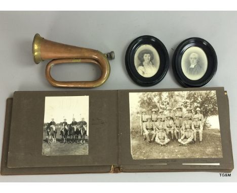 Of military interest, collection of Indian Rajah Black & White photos, bugle and pictures
