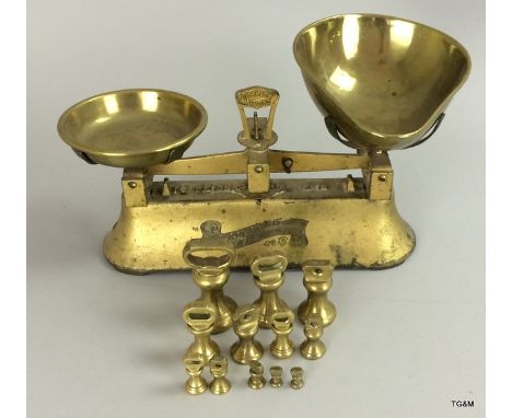 A set of brass sweet shop scales, Co-op Society & weights