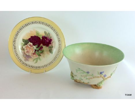 Clarice Cliff 3 Footed fruit bowl and Cliff plate