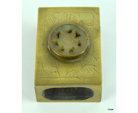 A WW1 Chinese trench art matchbox holder with Jade insert