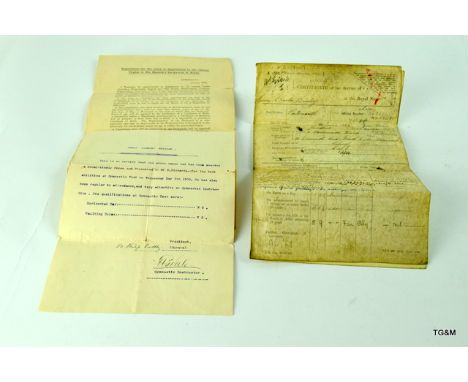 A military Certificate of Service belonging to Chief Shipwright Henry Charles Brisley who served with the British Royal Navy 