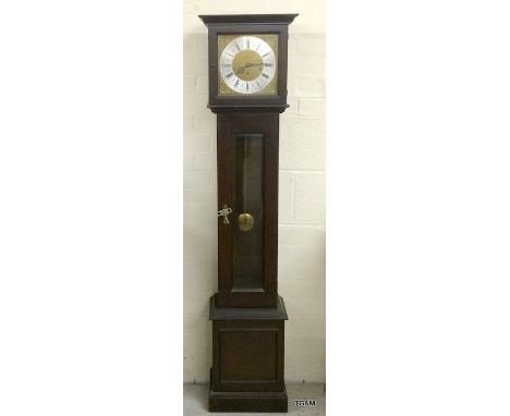 Metamec Brass faced grandmother clock with key and pendulum 