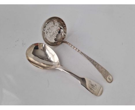 An Exeter silver caddy spoon, fiddle pattern, 1832 by JO and a caddy spoon