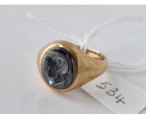 A gents signet ring with intaglio 9ct size R 6.2 gms