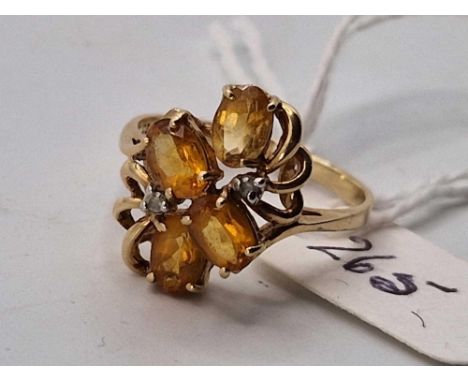 A citrine and diamond ring, 10ct, size R, 3 g