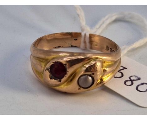 A Edwardian double snake ring, 9ct, Chester, size T, 3.2 g.