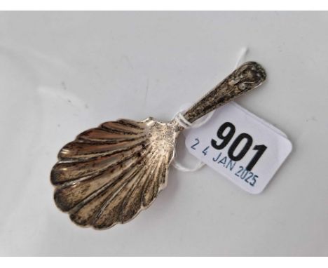 A caddy spoon with shell shaped bowl, cast stem, London 1904 by CJ &amp; DF