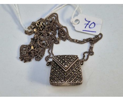 Vintage silver &amp; marcasite handbag necklace 22.8g