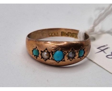 A Victorian pearl and turquoise ring, 9ct, size L, 1.5 g.