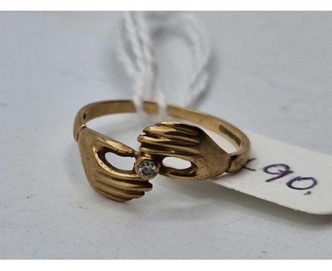 A hand diamond ring, 9ct, size L, 1.2 g.