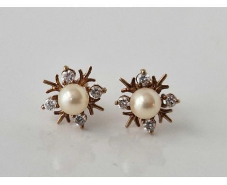 A pair of pearl earrings, 9ct