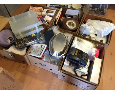 *A general lot including a telephone a mantle clock crystal and others.