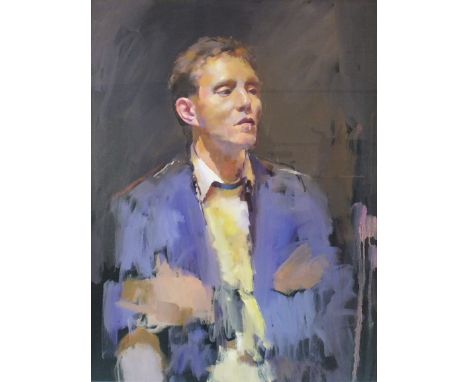 Robert Oscar Lenkiewicz (1941-2002) UNFINISHED PORTRAIT OF A BOY IN BLUE Unsigned oil on canvas, 78 x 58cm, within black reed