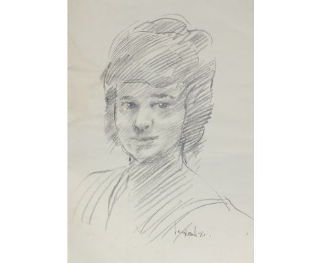 R O Lenkiewicz (1941-2002) PORTRAIT OF A YOUNG WOMAN Signed pencil sketch, unframed, 43 x 27cm.